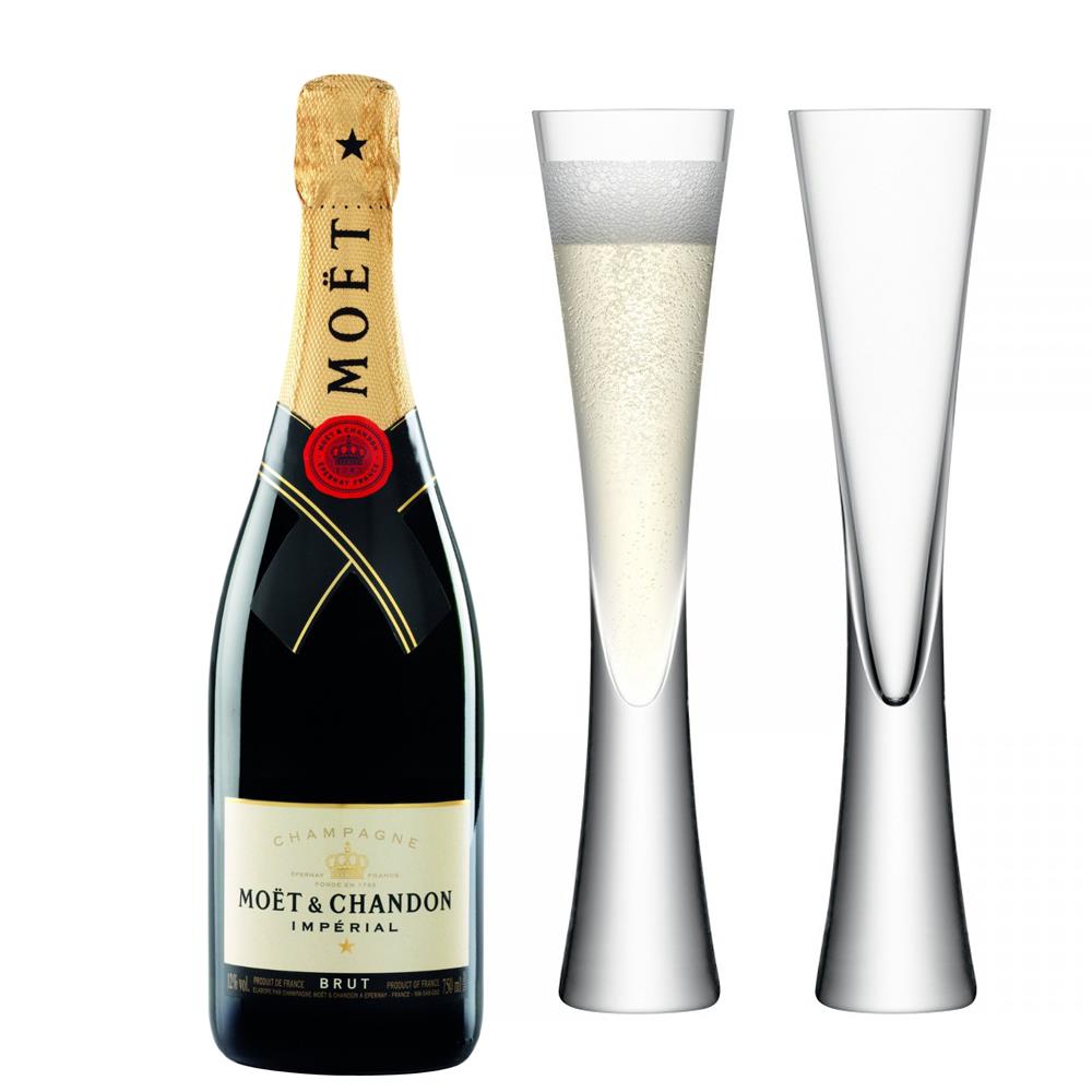 Buy And Send Moet And Chandon Brut NV 75cl with LAS Moya Champagne Flutes
